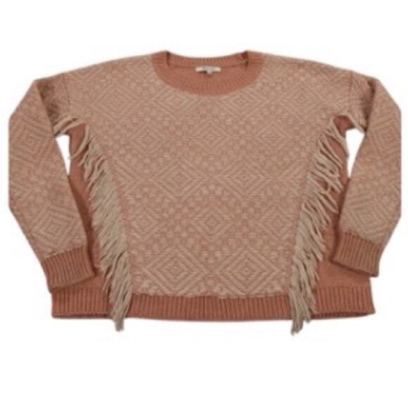 Madewell Fringe Reverse-Diamond Pullover Sweater Mauve/Rosey Pink- Size Medium - Picture 1 of 8